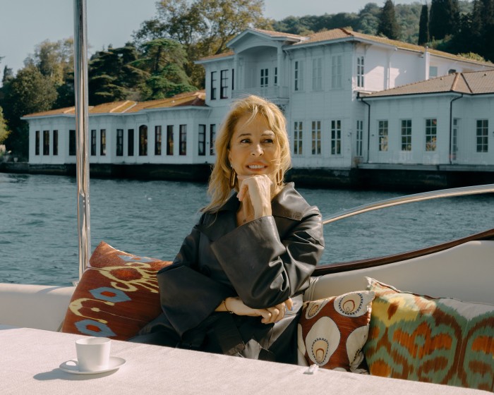 Zeynep Fadıllıoğlu on a boat en route to Galataport