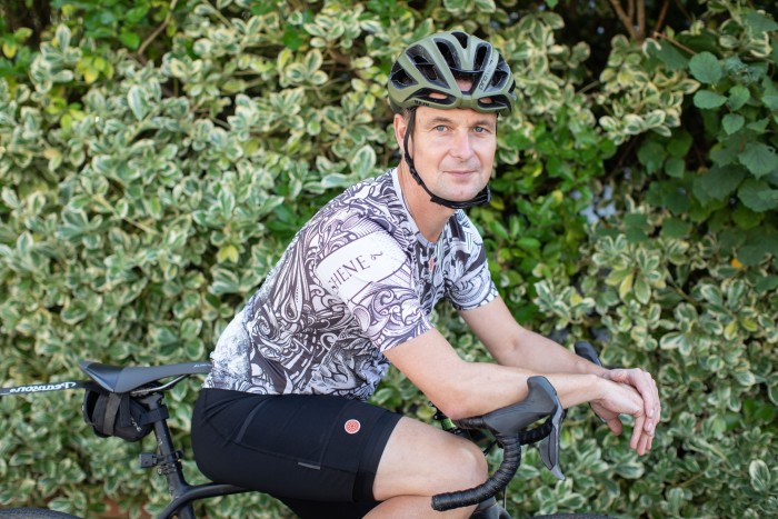 Will Pearson, co-owner of Pearson Cycles, on a bike