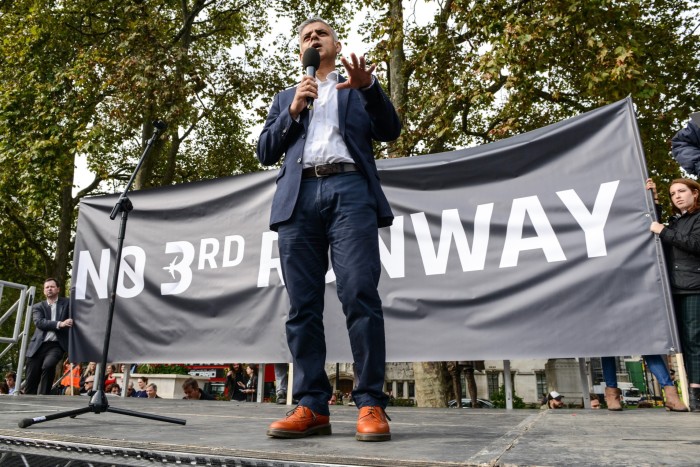 Sadiq Khan speaks at a rally against a third runway at Heathrow airport in 2015