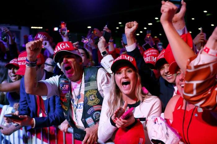 Trump supporters celebrate as Fox News projects that he will become the next US president