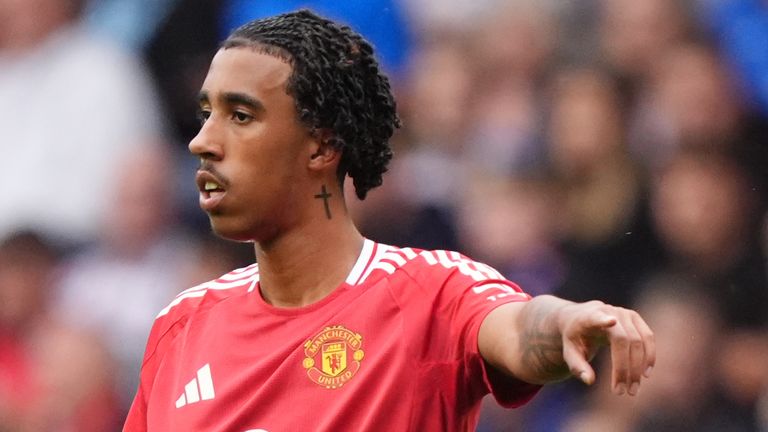 Manchester United's Leny Yoro during the pre-season friendly against Rangers