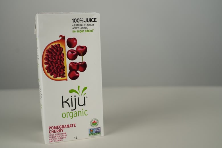 A box of Kiju Organic Pomegranate Cherry juice. 