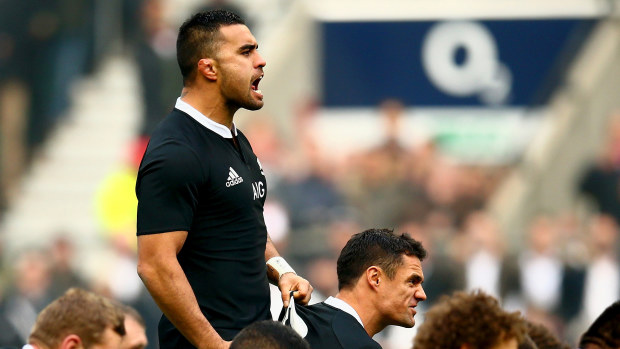 Liam Messam leads the haka at Twickenham in 2013.