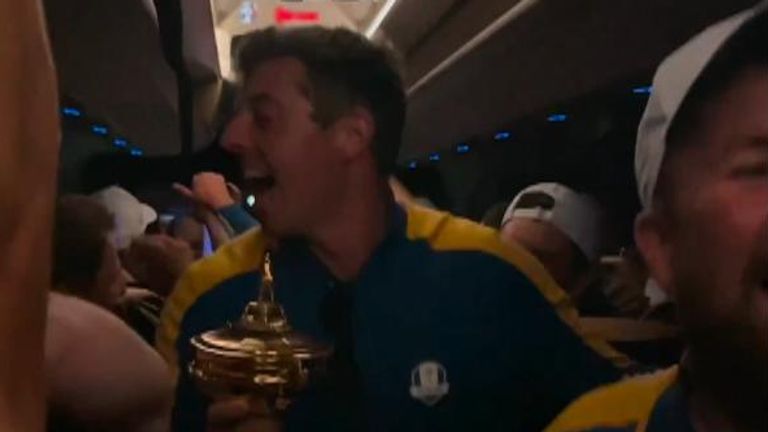 Team Europe celebrates Ryder Cup win