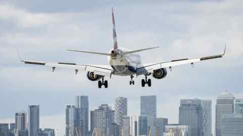 A British Airways aircraft comes in to land at London City Airport