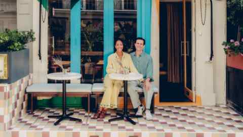 Solynka Dumas and Julian Oschmann outside July restaurant, London