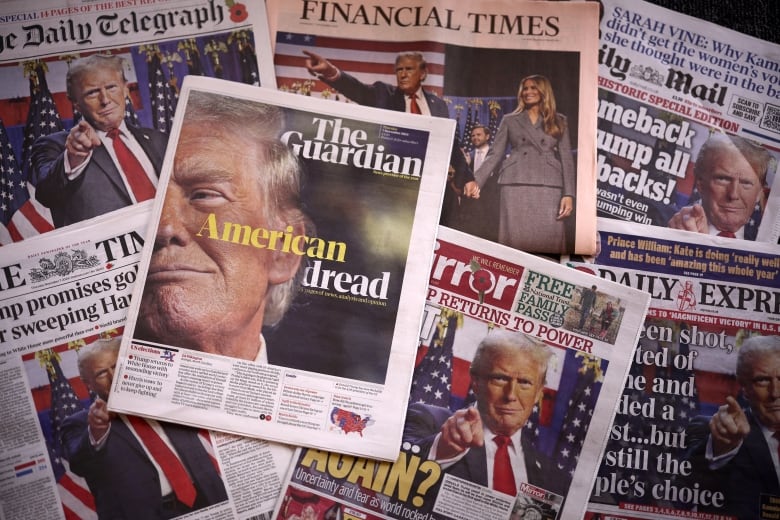 A selection of newspapers showing the results of Tuesday's U.S. election are shown, with the papers highlighting U.S. president-elect Donald Trump's win.