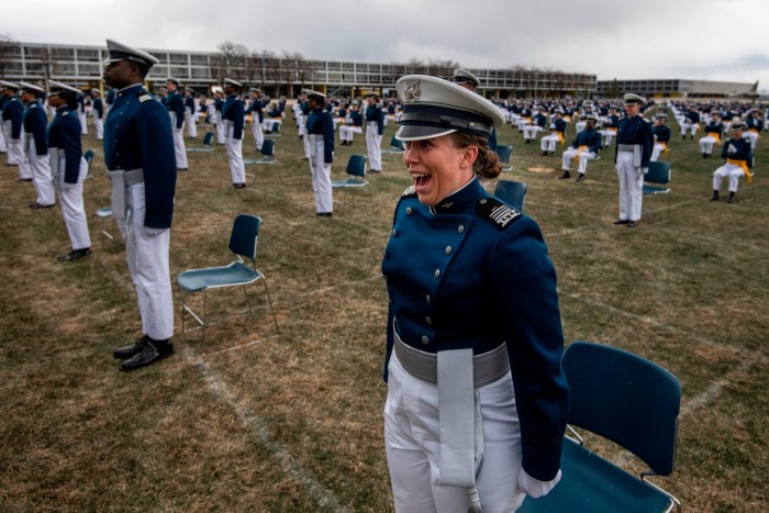 Air Force Academy cadets pictured in 2020 before they were commissioned into the US Space Force