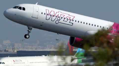 A Wizz Air plane taking off